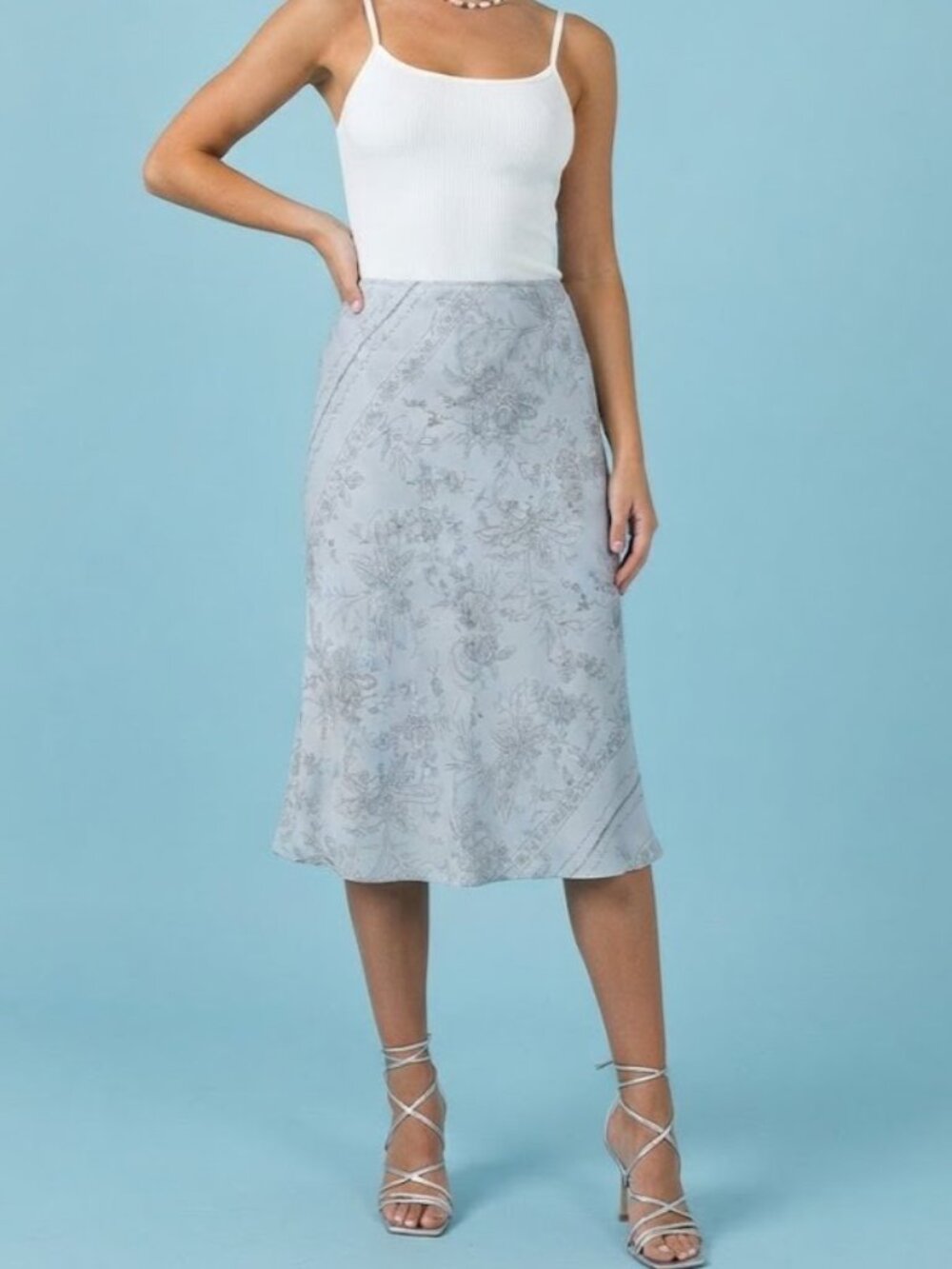 Light Gray Floral A-Line Skirt